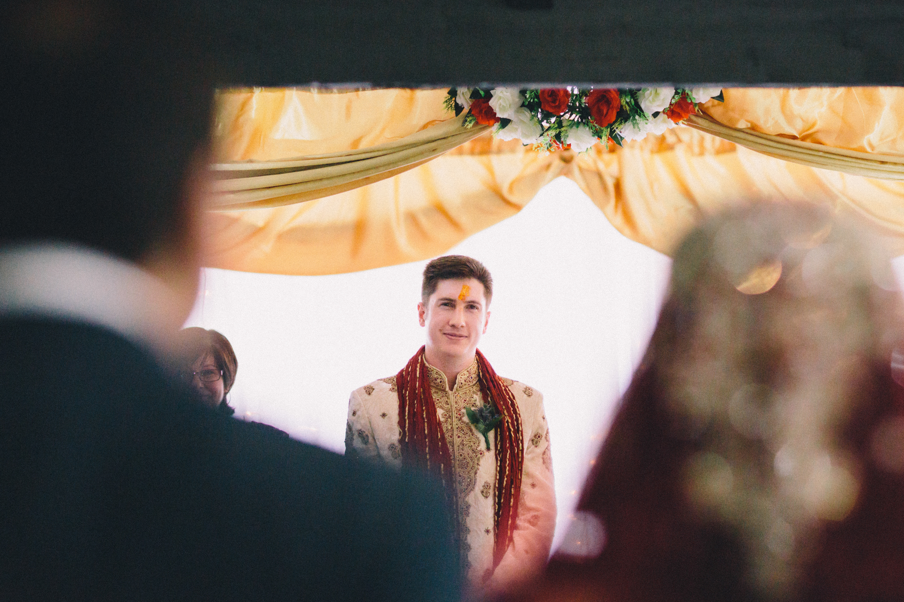 groom watching bride walk down aisle Pauatahanui Inlet Wellington wedding